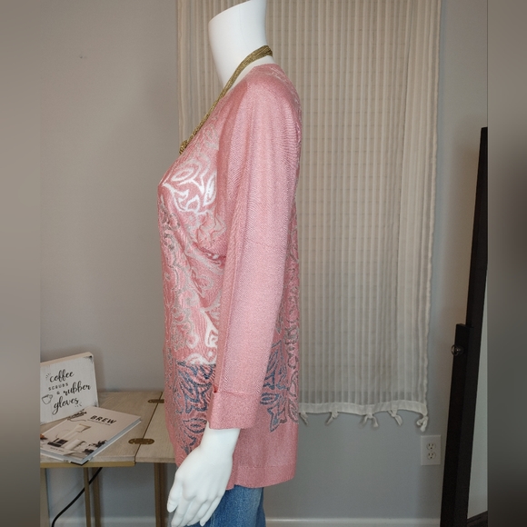 SIGRID OLSEN SIGNATURE TAPESTRY PRINT ILLUSIO.N SWEATER, BLUSH PINK M - Picture 7 of 9